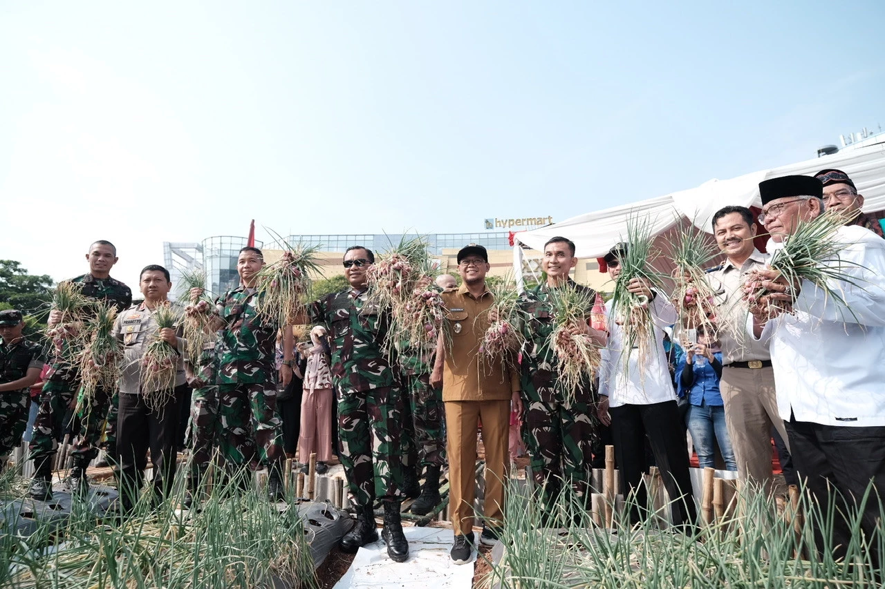 Wakil Wali Kota Depok Dampingi Pangdam Jaya Panen Bawang Merah di Lahan Urban Farming